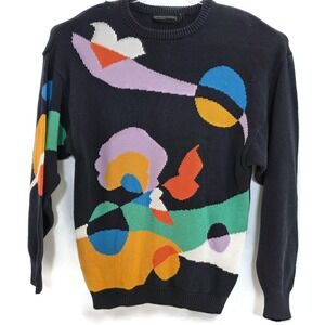 Vintage Spree International Sweater Womens Medium Blue Abstract Graphic Knit 80s
